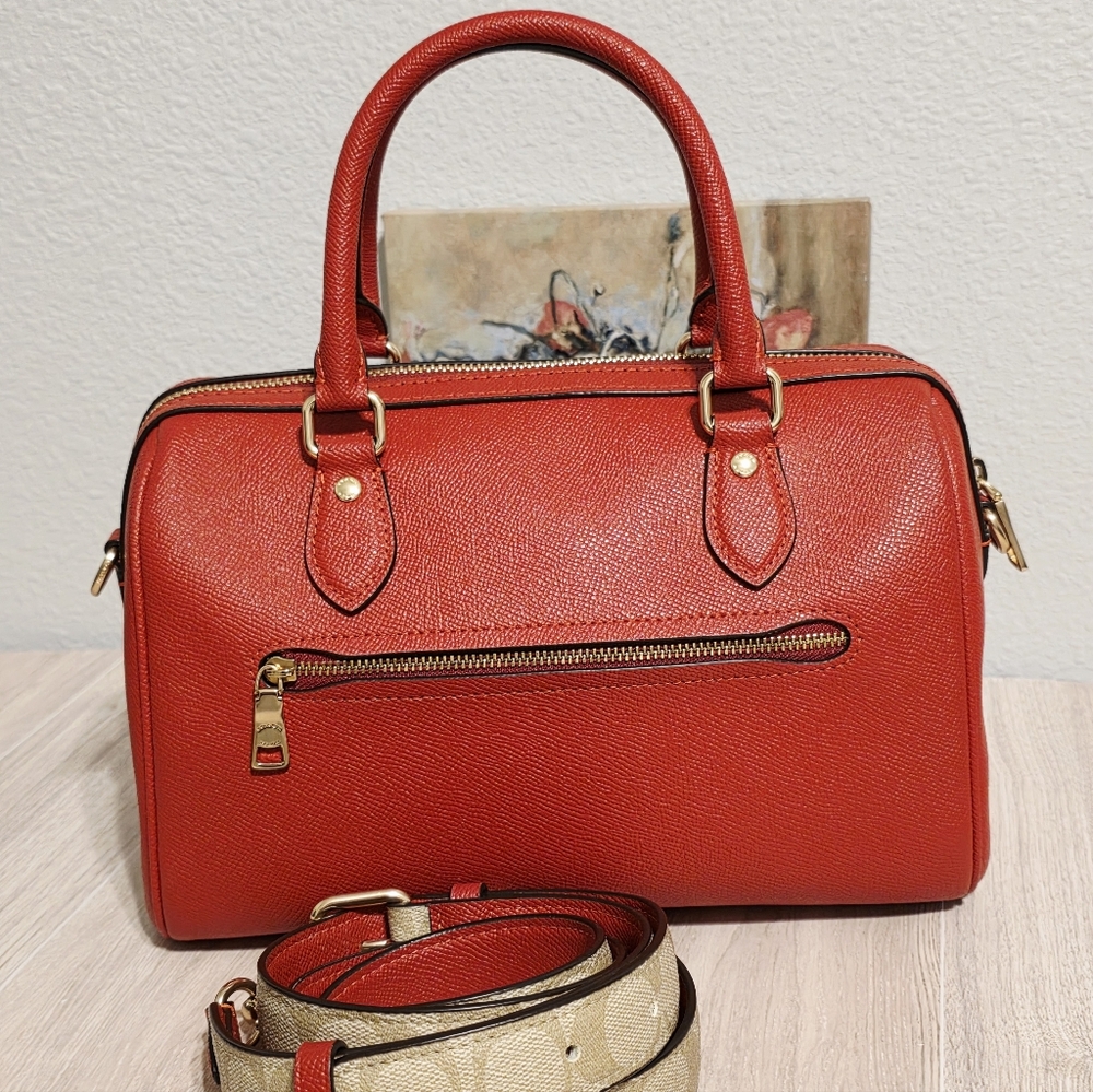 Coach Rowan Satchel Bag Purse Red Leather Crossbody CH322 + Swagger Chain Charms - Picture 10 of 16